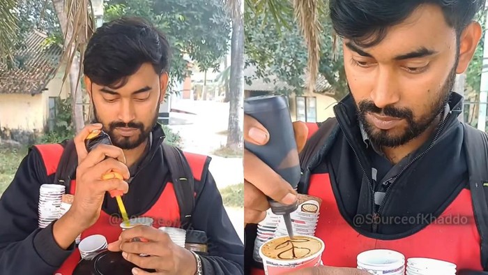 Bukan Pakai Gerobak, Pria Ini Jualan Kopi Pakai Rompi Unik Multifungsi!