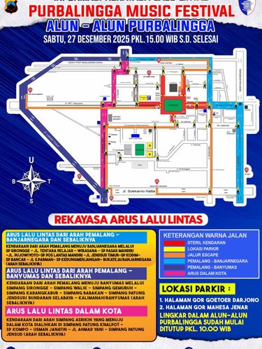 Rekayasa Lalin Informasi pengalihan arus lalulintas saat gelaran Purbalingga Music Festival di Alun-alun malam ini.