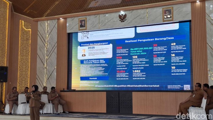 Bupati Siak Afni Zulkifli saat paparan. (Raja Adil Siregar/detikSumut)
