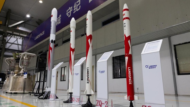 A range of models of space rocket carriers and engines manufactured by China’s private rocket company LandSpace are set up on display at its factory in Huzhou, Zhejiang province, China, December 17, 2025. REUTERS/Maxim Shemetov
