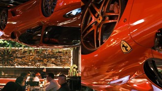 Unik! Restoran Ini Pajang Ferrari F430 Terbalik di Atas Meja Makan