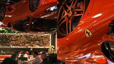 Unik! Restoran Ini Pajang Ferrari F430 Terbalik di Atas Meja Makan