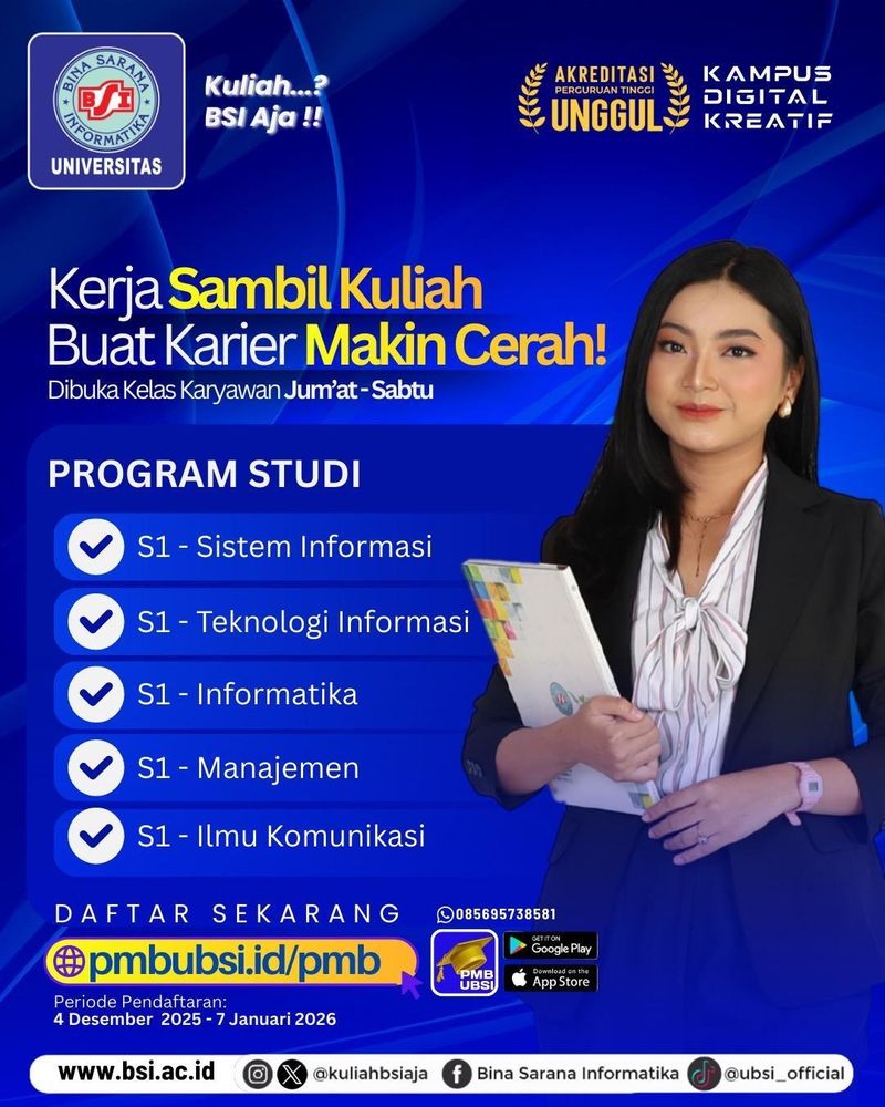 Universitas BSI Buka Pendaftaran 2026, Cocok untuk Kerja Sambil Kuliah