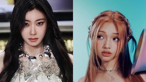 Chaeryeong ITZY (kiri) ada di posisi #64 dan Gehlee dari girlband UNIS menempati posisi #66. (Foto: dok. JYP/F&F)