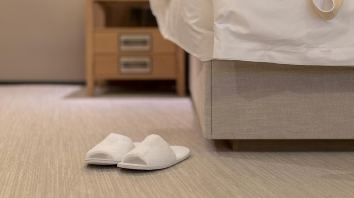 slippers, bathrobe and bed