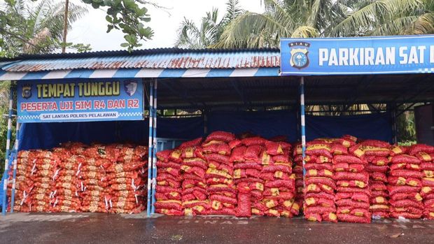 Polres Pelalawan membongkar 19,5 ton bawang bombay ilegal di wilayah perairan.