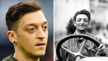 Mesut Özil & Enzo Ferrari Lihat fitur wajahnya, sangat identik! Mantan bintang timnas Jerman ini benar-benar tampak seperti pinang dibelah dua dengan pendiri merek mobil balap Ferrari tersebut. Yang bikin teori reinkarnasi makin liar: Özil lahir hanya selang dua bulan setelah Enzo Ferrari tutup usia pada tahun 1988. Kebetulan yang ajaib, ya? Foto: BoredPanda