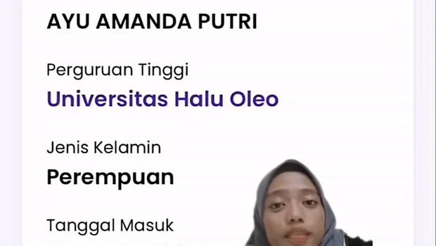 Nama aumni UHO Kendari Ayu Amanda Putri kembali pulih usai sempat diganti orang lain di PDDikti.