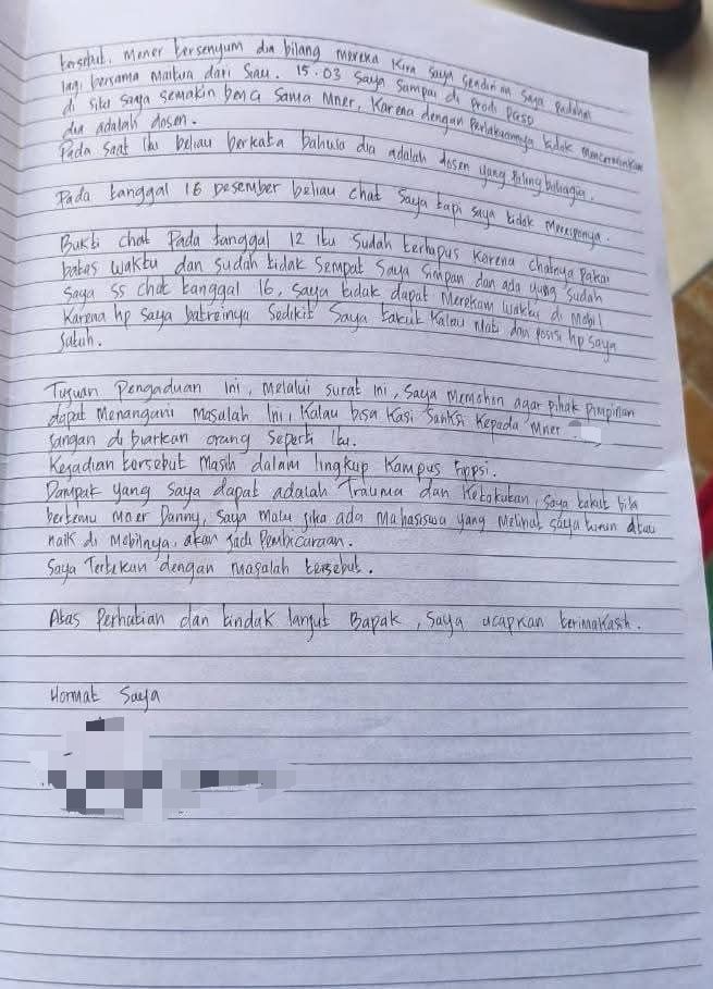 Surat mahasiswi Unima sebelum ditemukan tewas tergantung di Tomohon.