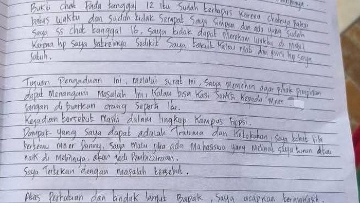 Isi Surat Mahasiswi Unima Lapor Dilecehkan Dosen Sebelum Tewas Tergantung