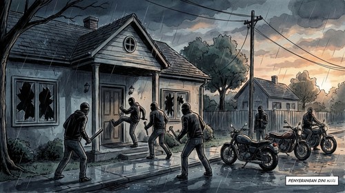 Gambar AI ilustrasi penyerangan rumah. (Created by Gemini)