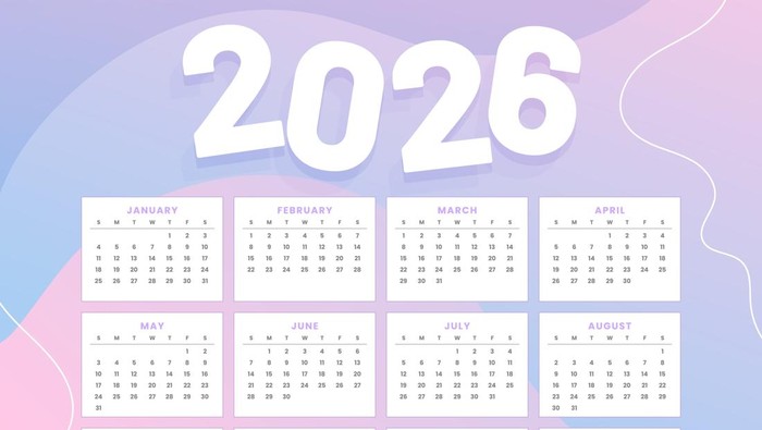 Kalender 2026 dari Januari sampai Desember