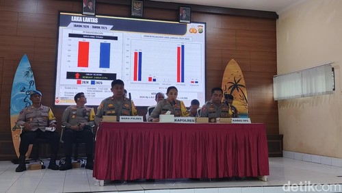 Kapolres Jembrana, AKBP Kadek Citra Dewi Suparwati, saat menggelar konferensi pers akhir tahun di Mako Polres Jembrana, Rabu (31/12/2025). (Foto: I Putu Adi Budiastrawan/detikBali)