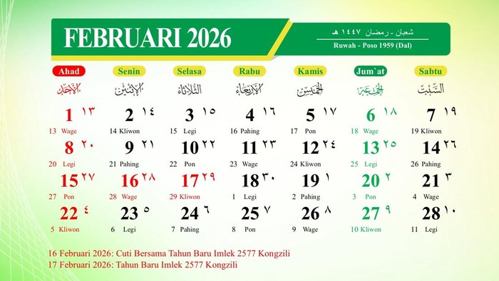 Kalender Februari 2026: Cek Jadwal Libur Nasional-Long Weekend di Sini!