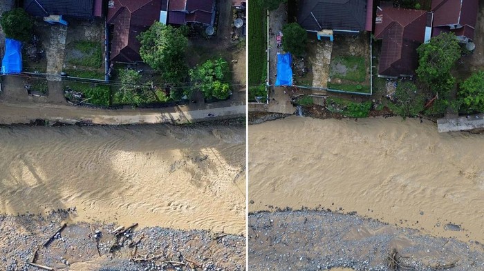 Foto udara jalan putus akibat banjir bandang susulan di Kapalo Koto, Pauh, Padang, Sumatera Barat, Sabtu (3/1/2026). Akses utama ke kawasan terdampak banjir bandang bulan lalu di Batu Busuk itu kini terputus karena banjir susulan, warga hanya dapat melewati jalan setapak untuk pejalan kaki dan pengendara motor dengan risiko longsor. ANTARA FOTO/Iggoy el Fitra/foc.