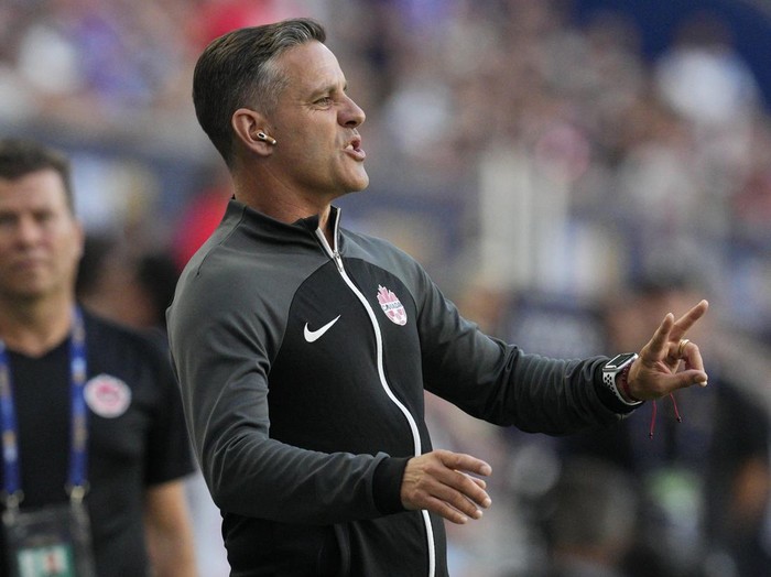 CINCINNATI, OHIO - JULY 09: Canada manager John Herdman gestures in the technical area during the first half of a CONCACAF Gold Cup quarterfinal match against United States at TQL Stadium on July 09, 2023 in Cincinnati, Ohio. (Photo by Jeff Dean/USSF/Getty Images for USSF)
