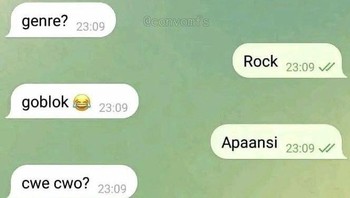 Ditanya genre, dijawab rock. Yang dimaksud ternyata beda, obrolan langsung memanas tapi tetap lucu. Foto: X.com