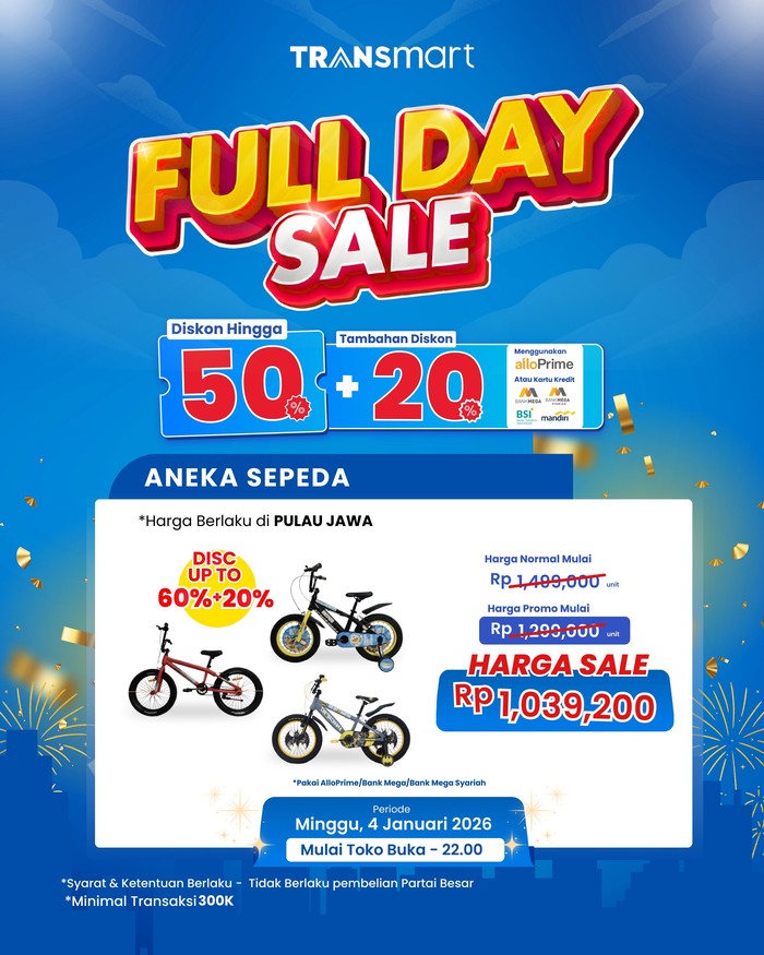 Transmart Full Day Sale Hadir Lagi, Beli Sepeda Anak Mulai Rp 1 Jutaan