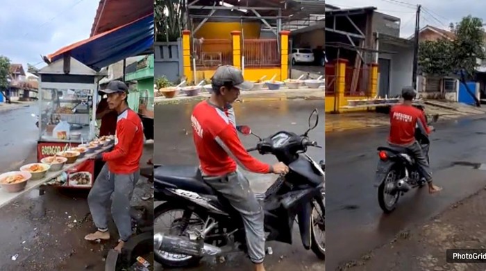 Wow! Aksi Tukang Batagor Antar 12 Mangkuk Naik Motor Bikin Netizen Heran