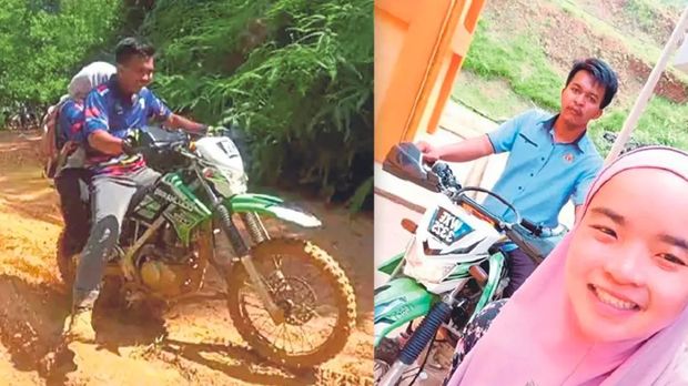 Viral pasutri ini tempuh 40 km belah hutan pakai motor trail demi mengabdi di sekolah. Meski ada harimau & lumpur, mereka tetap hadapi.