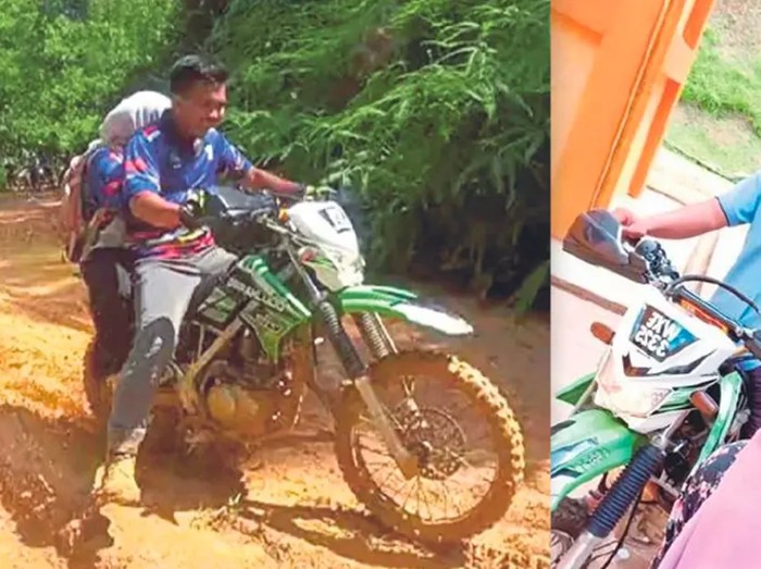 Viral pasutri ini tempuh 40 km belah hutan pakai motor trail demi mengabdi di sekolah. Meski ada harimau & lumpur, mereka tetap hadapi.