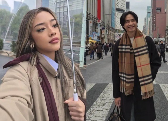 Devano Danendra dan Baila Fauri juga mengunggah momen sedang berlibur ke Jepang bersama. Keduanya kompak mengenakan coat nuansa earth tone. Foto: Dok. Instagram