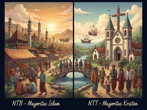 Ilustrasi NTB Identik dengan Islam dan NTT Kristen. (Gemini AI)