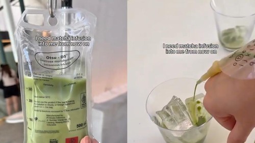 Penampakan matcha viral dalam kemasan infus.