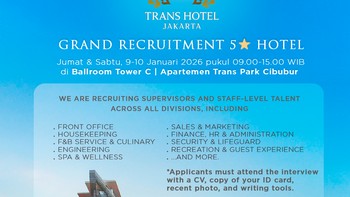 Trans Hotel Jakarta Buka Lowongan Supervisor, Cek di Sini Infonya!