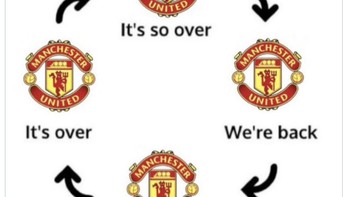 Siklus MU yang gitu-gitu saja jadi bahan ejekan netizen. Foto: Screenshot X