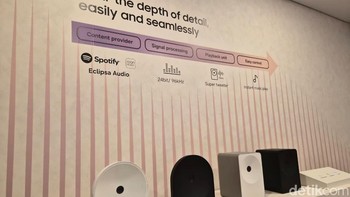 Samsung memperkenalkan speaker WiFi terbaru yang mendukung ekosistem audio terintegrasi, dengan fokus pada kualitas suara resolusi tinggi dan kemudahan kontrol lintas perangkat. Foto: Rachmatunnisa/detikINET