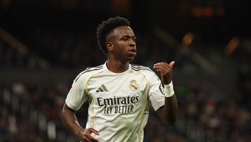 Soccer Football - LaLiga - Real Madrid v Real Betis - Santiago Bernabeu, Madrid, Spain - January 4, 2026 Real Madrids Vinicius Junior reacts REUTERS/Violeta Santos Moura