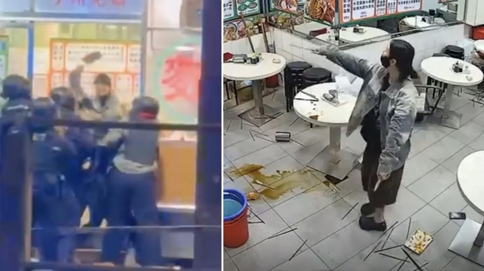 Wanita ngamuk di kedai makan bawa chopper