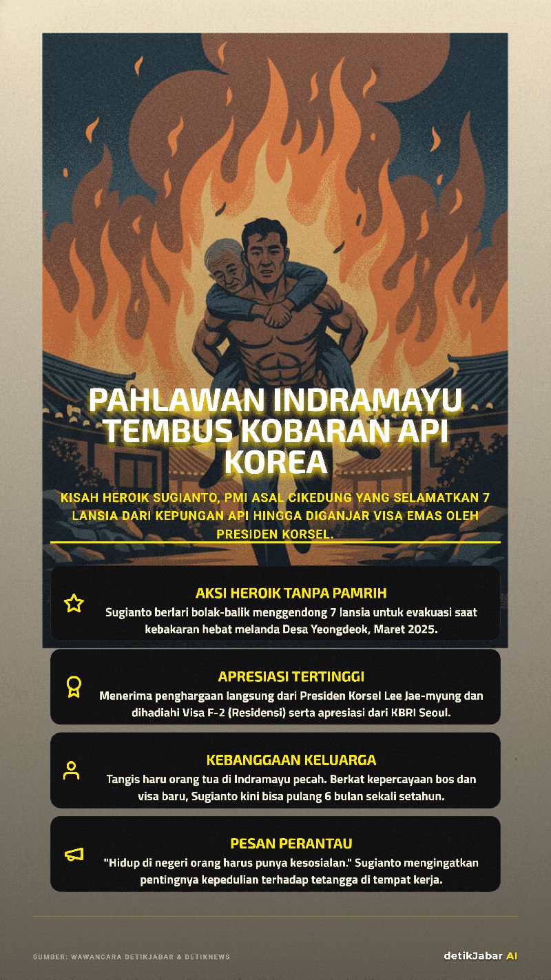 Infografis aksi heroik Sugianto selamatkan 7 lansia di Korsel. Infografis aksi heroik Sugianto selamatkan 7 lansia di Korsel.