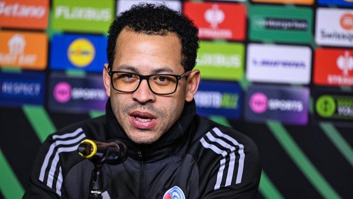 ABERDEEN, SCOTLAND - DECEMBER 10: Head Coach Liam Rosenior during a RC Strasbourg MD-1 press conference at Pittodrie Stadium, on December 10, 2025, in Aberdeen, Scotland.  (Photo by Rob Casey/SNS Group via Getty Images)