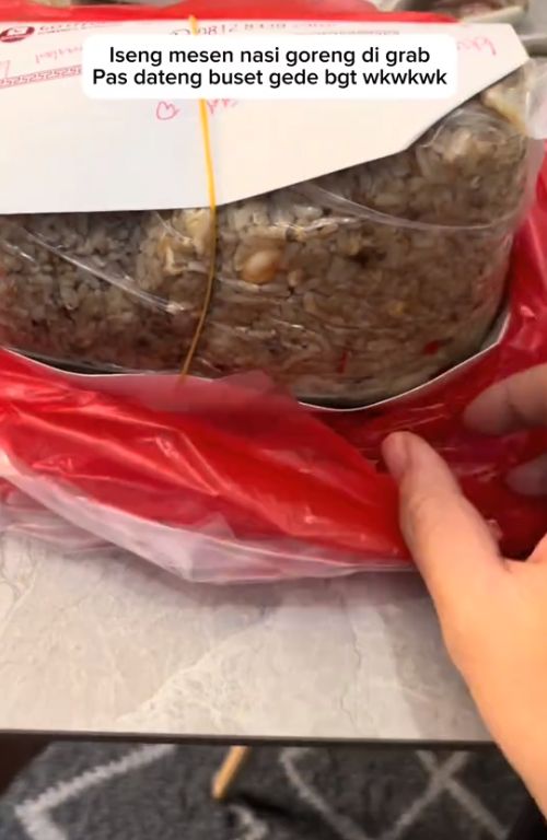 Gokil! Netizen Kaget Lihat Porsi Barbar Pesanan Nasi Goreng Online