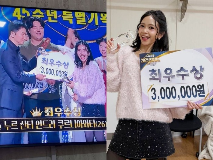 Penyanyi Indonesia, Santi Indri, juara di kompetisi bernyanyi di Korea Selatan pada akhir 2025.