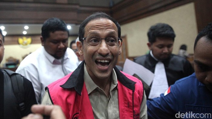 Terdakwa kasus korupsi, mantan Menteri Pendidikan Nadiem Makarim kembali menghadiri sidang di Pengadilan Tindak Pidana Korupsi pada PN Jakarta Pusat, Kamis (8/1/2026).