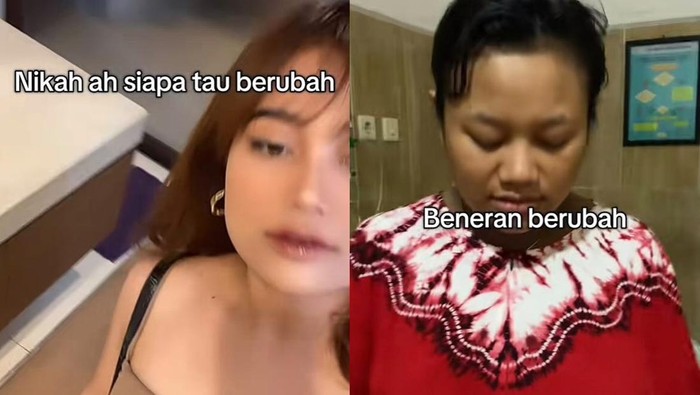Transformasi wanita sebelum dan sesudah menikah.