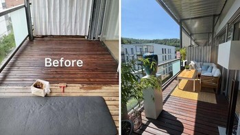 Balkon kayu yang terlihat kusam dan minim fungsi kini menjelma jadi area santai terbuka yang nyaman untuk bersantai. Foto: Boredpanda