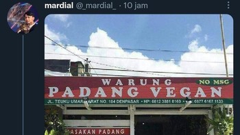 Tulisan “Warung Padang Vegan” ini sudah bikin bingung, tapi balasan warganetnya justru bikin ngakak tak terduga. Foto: X.com