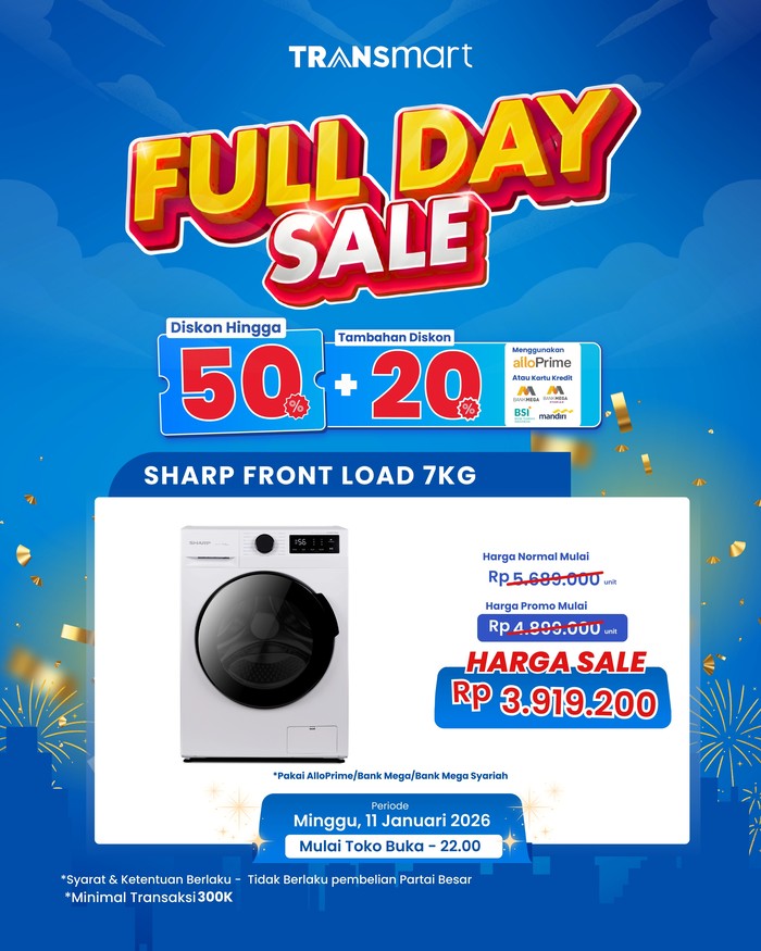 Banjir Diskon, Mesin Cuci Front Load 7 Kg Semurah Ini di Transmart Full Day Sale