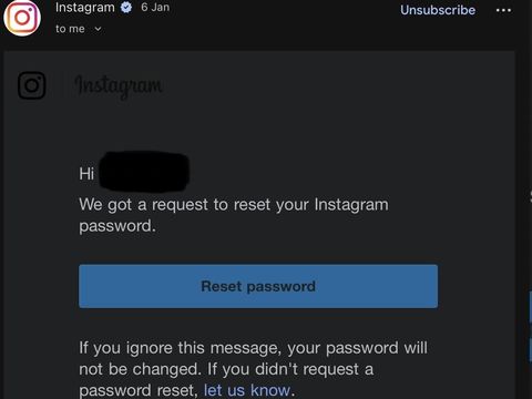 Email reset password dari Instagram