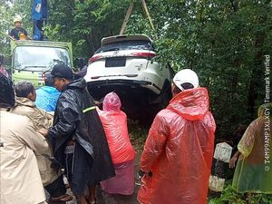 Fortuner Terjun ke Kebun di Jalan Dlingo-Imogiri Bantul