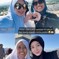 Saat berada di Jabal Rahmah, Ayana memilih hijab segi empat berwarna biru muda yang dipadukan dengan kacamata hitam untuk melindungi mata dari sinar matahari. Foto: Dok. Instagram @xolovelyayana.
