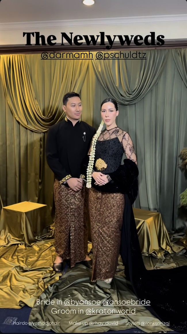 Patricia Schuldtz dan Darma Mangkuluhur resmi menikah pada Minggu (11/01/26). Setelah akad, keduanya menggelar acara resepsi pada malam harinya. Foto: Instagram/@byansoe/@pschuldtz