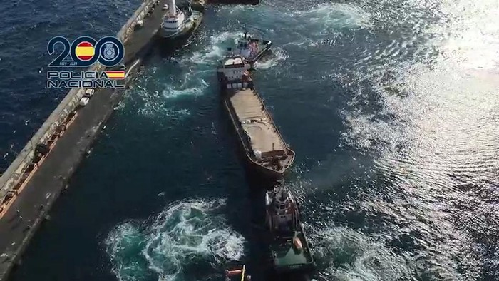 Uncovered bales of cocaine concealed in the salt is piled in a cargo vessel, in Tenerife, Canary Islands, Spain January 12, 2026 in this screengrab obtained from a video. Spanish Police/ via Reuters TV/Handout via REUTERS    THIS IMAGE HAS BEEN SUPPLIED BY A THIRD PARTY. MUST NOT OBSCURE LOGO.