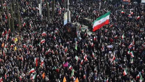 Iranians attend a pro-government rally in Tehran, Iran, January 12, 2026. Stringer/WANA (West Asia News Agency) via REUTERS ATTENTION EDITORS - THIS PICTURE WAS PROVIDED BY A THIRD PARTY      TPX IMAGES OF THE DAY