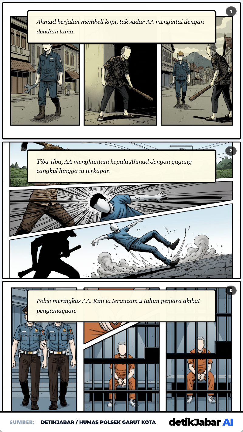 Pria di Garut terkapar usai dihantam menggunakan cangkul. Pria di Garut terkapar usai dihantam menggunakan cangkul.