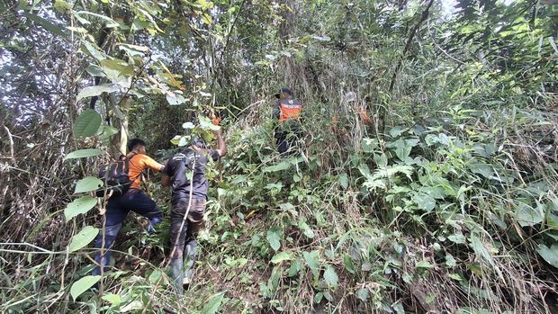 Tim SAR gabungan mencari Mbah Kardan di area bukit Desa Karangkemiri, Kecamatan Pekuncen, Kabupaten Banyumas, Rabu (14/1/2026).